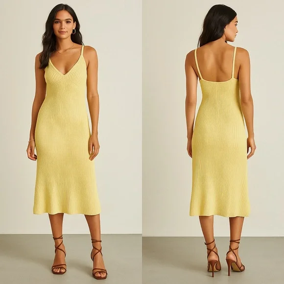 Lulus Yellow Ribbed Knit Midi Sweater Dress XS NWT - Picture 1 of 6